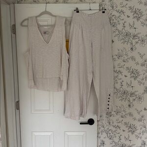 Free People Cream Textured Crop Tank and Ankle Pants Set